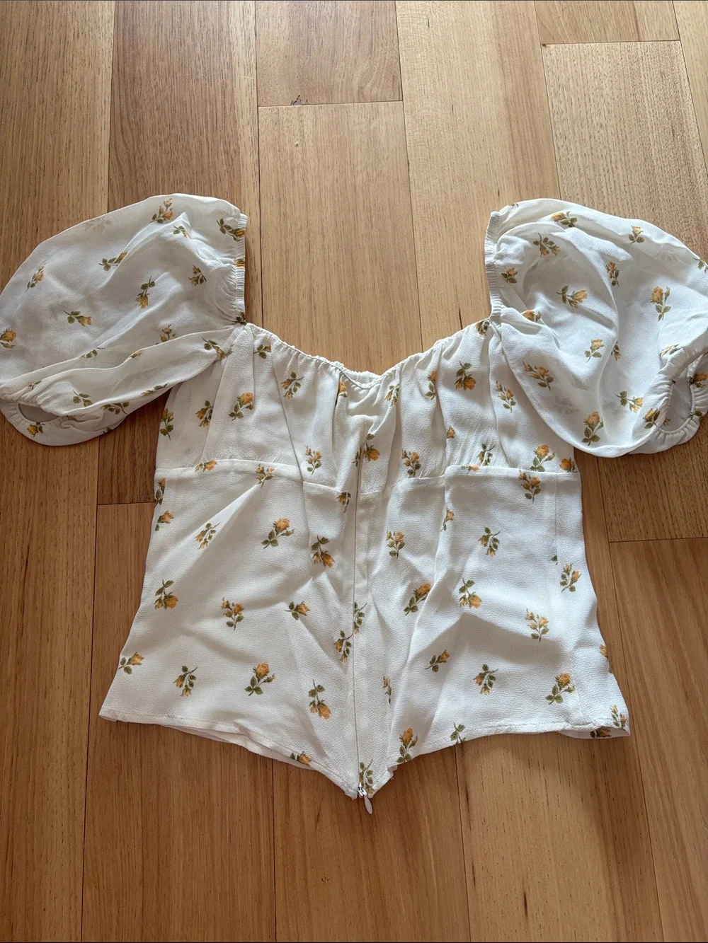Reformation White Puff Sleeve Floral Top